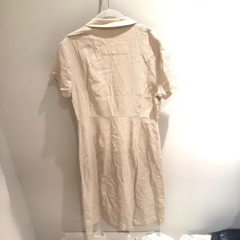 Quince Linen Button Front Midi Dress Natural Beige Short Sleeve Collared Size M