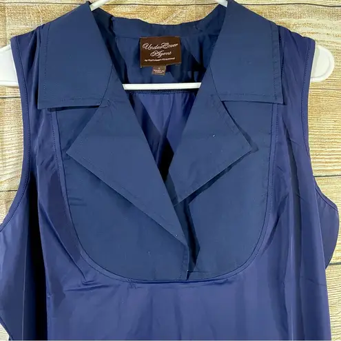 Kathleen Kirkwood dictrac-ease notch collar navy blue top women size Large