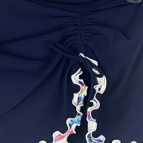 Profile by Gottex Palm Springs SZ 12 Swim Skirt Side Slit Ruffled UPF 50+ Blue