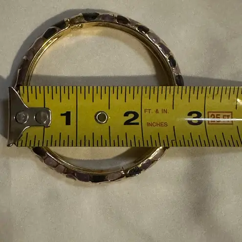 Purple Enamel Gold tone Hinge Bangle Clamper Bracelet EUC Unsigned