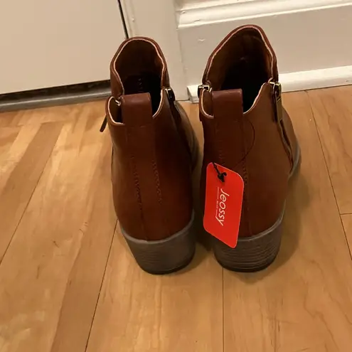 Jeossy Women's 905 Ankle Boots, Classic Low Heeled Short Booties Brown Size 8