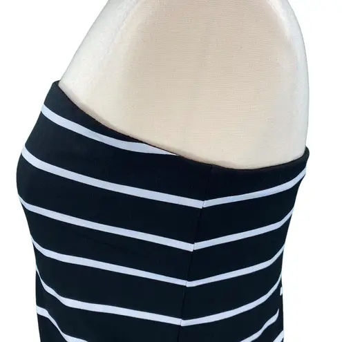 White House | Black Market WHBM Black Striped Strapless Summer Mini Dress