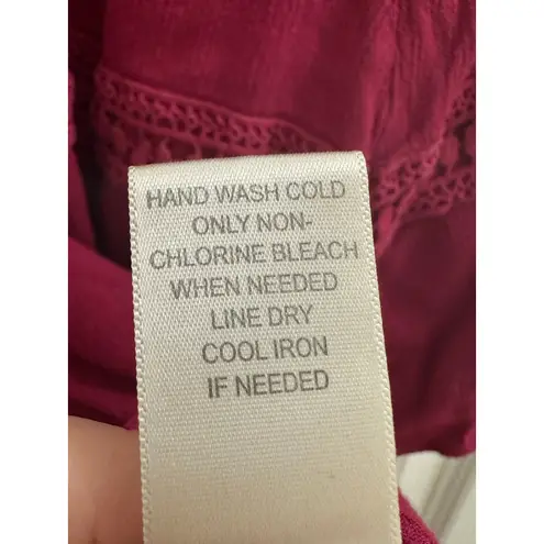 John Paul Richard Tiered Flowy Peasant Top Burgundy Wine Color Crochet Trim L Red Size L