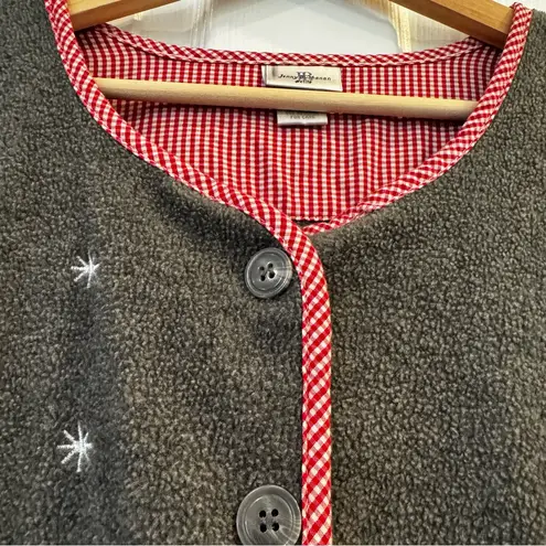 Reverse Jenny Buchanan Petite Fleece Snowman Cardigan Sweater PL Holiday Winter Gingham