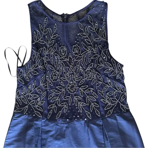 Adrianna Papell Women's Bead Combo Taffeta Long Dress Size 16 Blue