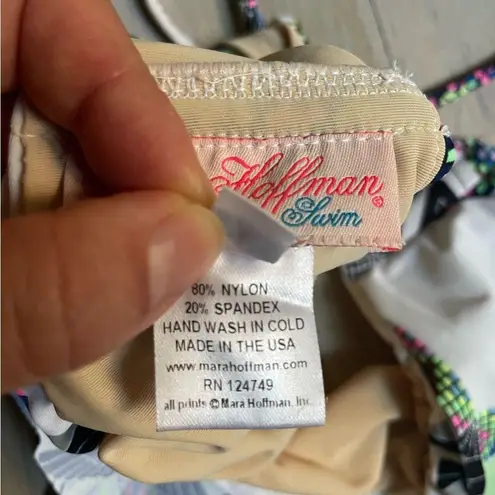 Mara Hoffman white/black/green/pink/grey tribal print two piece swimsuit XS EUC