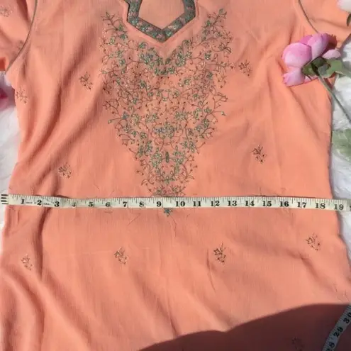 Embroidered Maxi Pink Tunic Long Light Boho Dress Thin Wedding Vintage Summer Size M