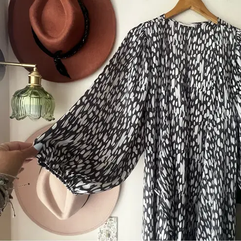 BUCKETLIST spotted navy wrap maxi dress Women's SIZE LARGE boho kimono duster Blue