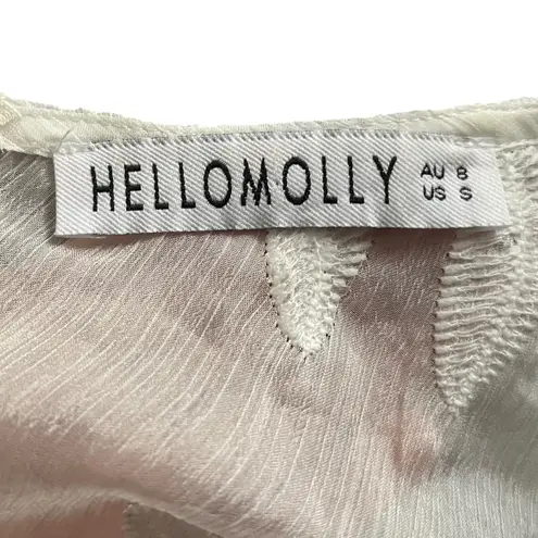 Hello Molly  White‎ Floral Embroidered Sheer Long Sleeve Ruffle Mini Dress Sz S