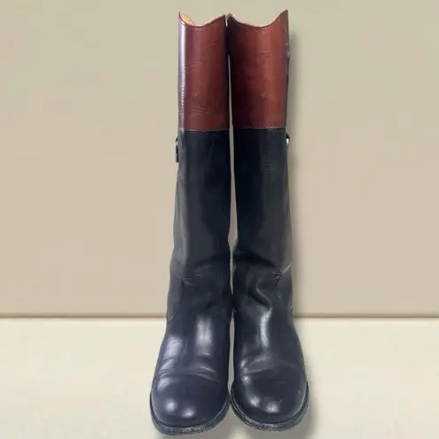 Frye  Melissa Logo Black & Brown Leather‎ Knee High Boots 76436 Women's 6.5 B