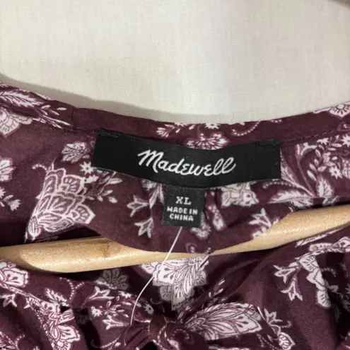 Madewell  Splitneck Puff-Sleeve Dress in Olivia Floral Dark Fig Sz XL NWT Gift