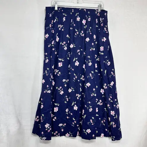 VTG TR Bentley Plus 24 Blue Pink Floral Midi Skirt Summer Resort Cottage Fairy