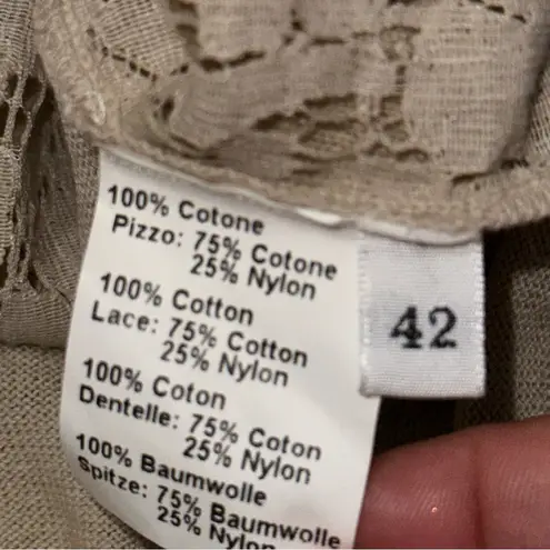 Rossopuro Women’s Size 42 M Tan Beige Button Front Lace Trim Sweater Cardigan Size M