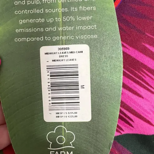 Farm Rio Midnight Leaves Tank Midi Dress Green Pink Tropical Cut Out Tie Waist M