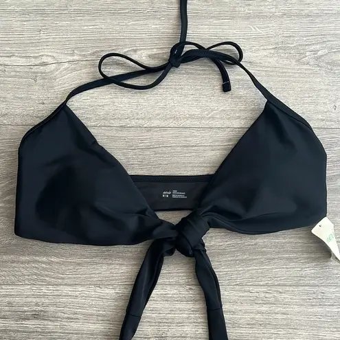 Aerie NWT  Scoop Bikini Top Black Wrap Around Waist Tie Front Halter Medium