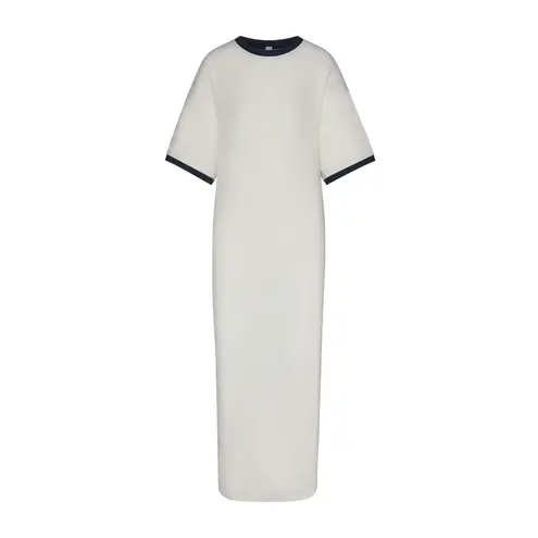 SKIMS NEW Soft Lounge Ringer Short Sleeve Maxi Dress Stretch Ribbed White XS