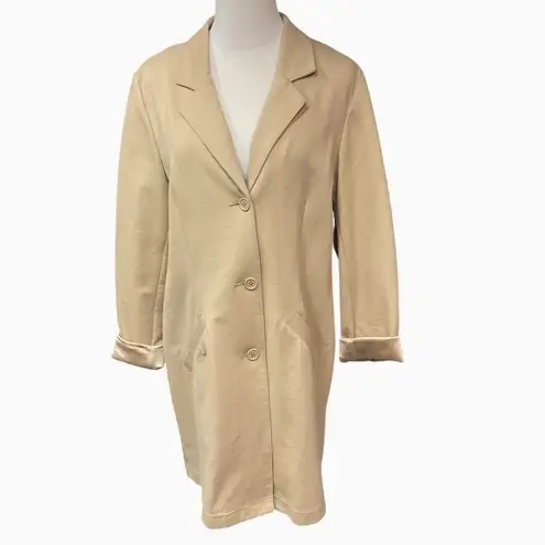 Isabella Bird Anthropologie Button Up Long Sleeve Pockets Knit Trench Coat Sz L Tan Size L