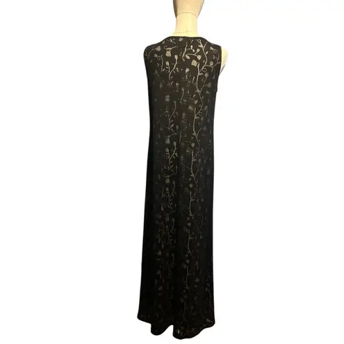 Saint Tropez West VTG Dress SZ 8 Sheer Overlay Lace Floral Black Sleeveless USA