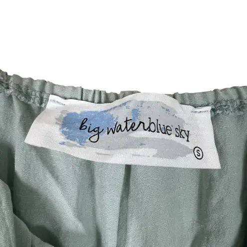 Big Water Blue Sky Babydoll Crop Top Womens S Sage Smocked Sleeveless Milkmaid