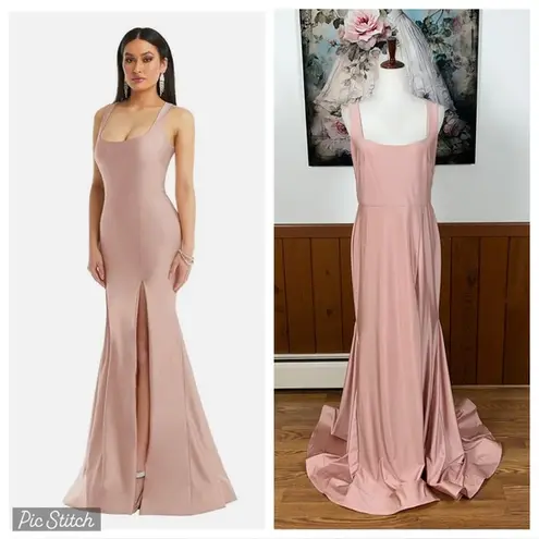 Elegant New Dessy Collection Cynthia & Sahar Stretch Satin Gown! Pink Size L