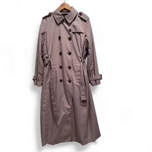 London Fog Belted Khaki Trench Coat Flannel Plaid Lined Size 10