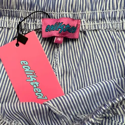 Edikted Mid-Rise Elastic Drawstring Waist Pinstripe Shorts Size XS Blue & White