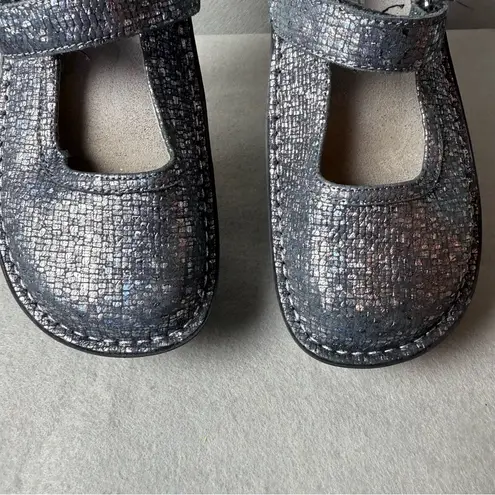 Alegria BEL-162 Womens Metallic Silver Mary Jane Shoes Leather Nurse 35/US 5-5.5