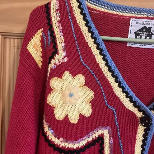 Vintage Storybook Knits Sweater Mola Festival HSN Chickens Size Large Womens Red