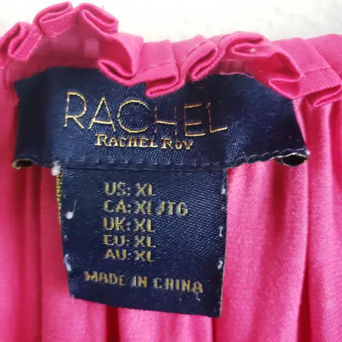 Rachel Roy Mock Wrap Long Sleeve Hot Pink Blouse Top Size XL
