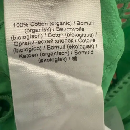 Ganni Green Eyelet Smocked Puff Sleeve Midi Dress Size 42