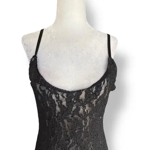 Vintage 90s Express Black Lace Slip Dress Nude Lined USA Made Medium Romantic