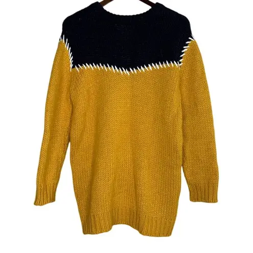 ZARA  Chunky Color Block Beaded Embroidered Cable Knit Texture Sweater L Yellow - Image 6
