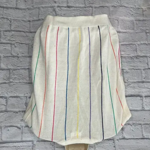 Jantzen Vintage Womens V Neck Short Sleeve Sweater White Multi Stripe Size L