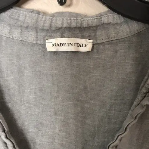 Linen gray ladies midi pullover shirt dress made in Italy lightweight cute Size M