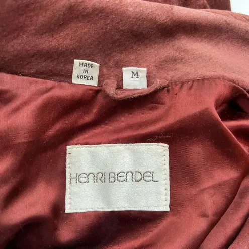 Henri Bendel Vintage Suede Coat Red Leather Belted Double Breasted Cherry