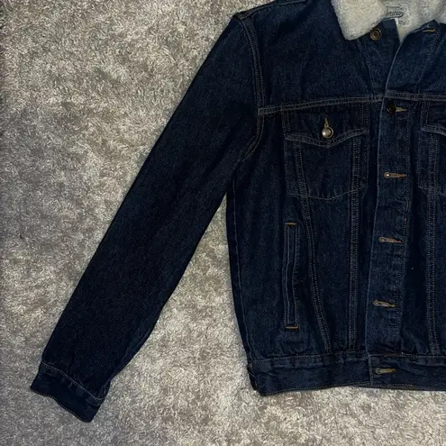 Denim Jacket with White Faux Fur Blue Size M