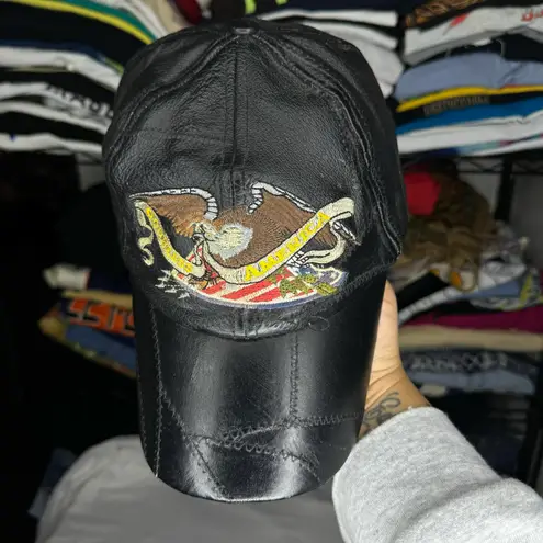 American Eagle Vintage Leather “God Bless America”  Motorcycle Hat Sz O/S