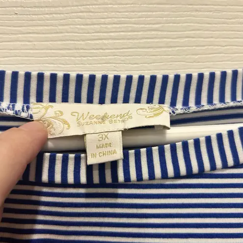 Weekend Suzanne Betro Striped Boat Neck Long Sleeve Top Plus Size 3X Blue White