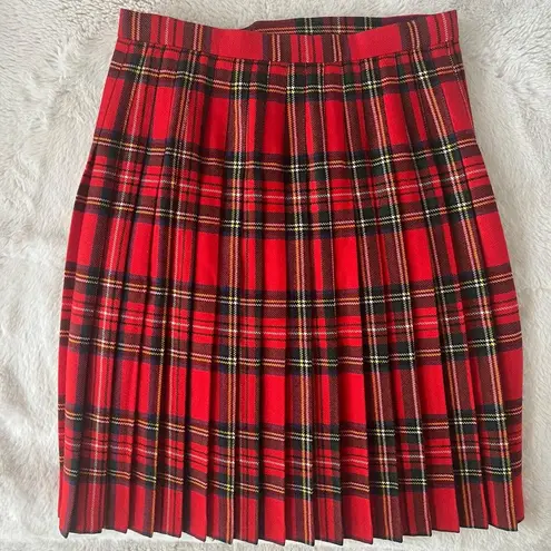 Women's Scottish Clanwear Red Black Plaid Pleated Wool Skirt Size 12