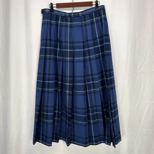 Pendleton Womens Vintage Pleated Maxi Skirt Size 14 Blue Plaid Wool USA Preppy