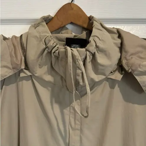 Apostrophe Womens Raincoat Rain Jacket Tan Hood Drawstring Waist Two Way Zipper Size XL
