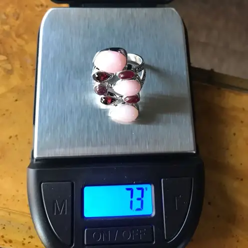 Natural Pink Opal Ruby Garnet Sterling Silver Cocktail Ring Size 7