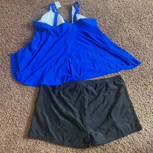 Summer Mae Two Piece Tankini with Shorts Set Swimsuit Plus Size 22W Blue NWT