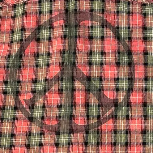 Retro 90s Large Junk Food Peace Sign Plaid Flannel Grunge Fall Red Logo Patch