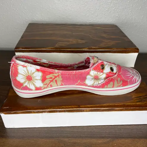 Tommy Hilfiger Distressed Coral Cream White Tropical Floral Slip On Shoes SZ 6.5