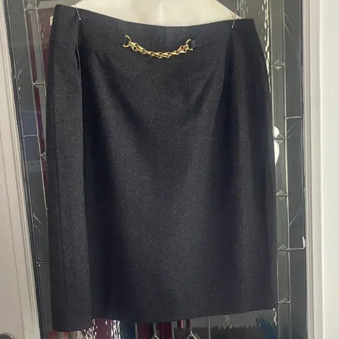 CELINE Paris Pencil Skirt Womens Size 48 US 16 Gray 100% Wool Gold Chain Sid Zip