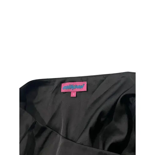 Edikted Women's Size MEDIUM Freya Black Satin Lace Trim Mini Skirt