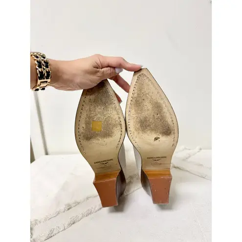 Zadig & Voltaire Cara Studded Western Block Heel Booties Gray Women's 41 / 10.5