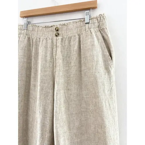 Briggs Women's Linen Blend Wide Leg Crop Pants sz XL Paperbag Waist High Rise Tan