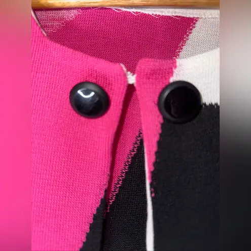 Ming Wang  Pink Black Confetti Pattern Button Top Open Cardigan Small - Image 3